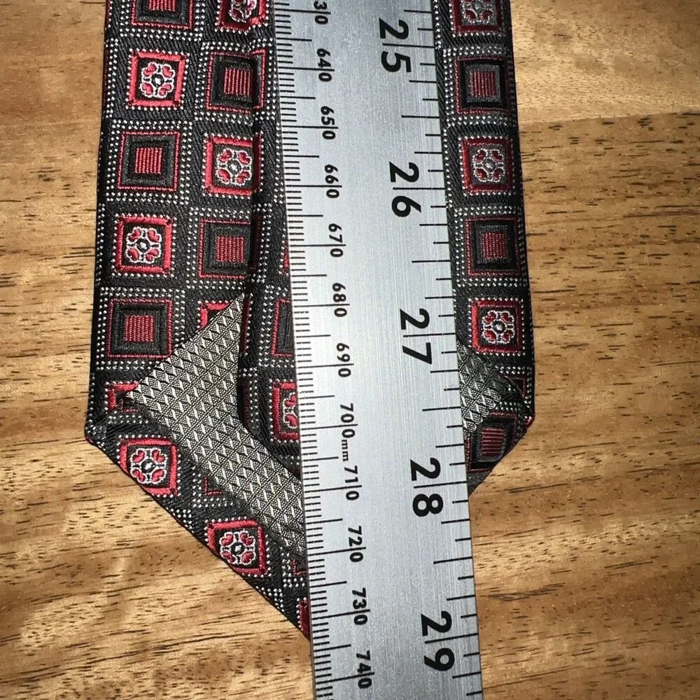 Colours by Alexander Julian Men’s Tie Black Red White Geometric Squares Handmade